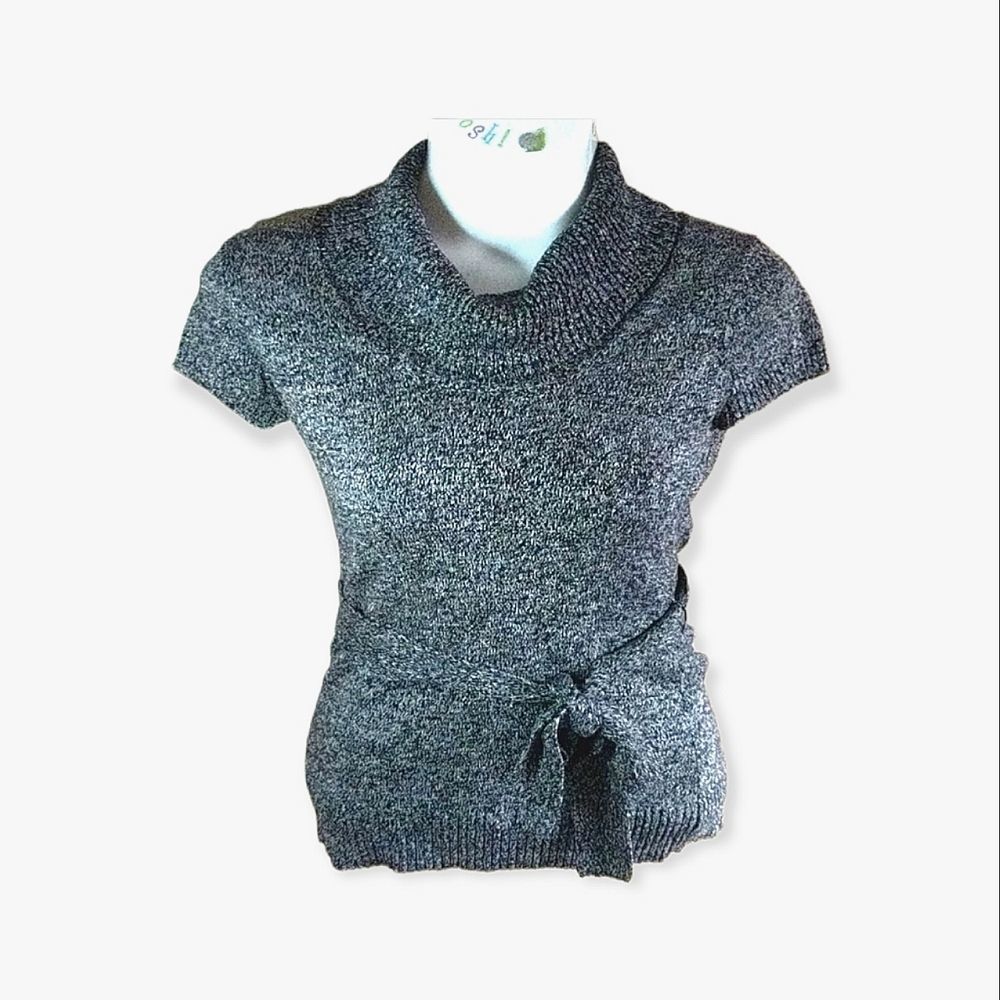 INC International Concepts Silk Cowl Neck Tie Waist Short Sleeve Sweater.